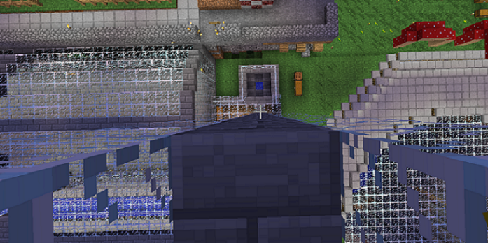 Looking down at the water from the very top.