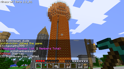 Stairmac's name is in the chat<br />and in the distance is a tower that has been messed with...