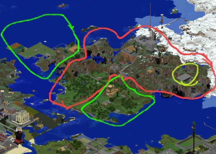 The green is good to build on, red is what I will use to build on, yellow is not good.