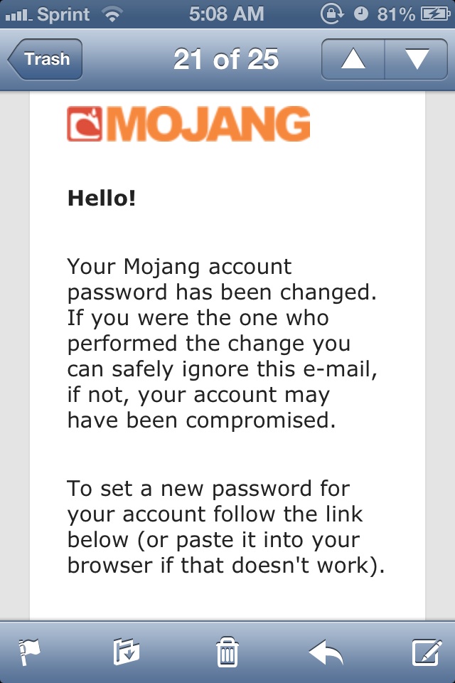 Here is a better picture of my password changing confirmation email.