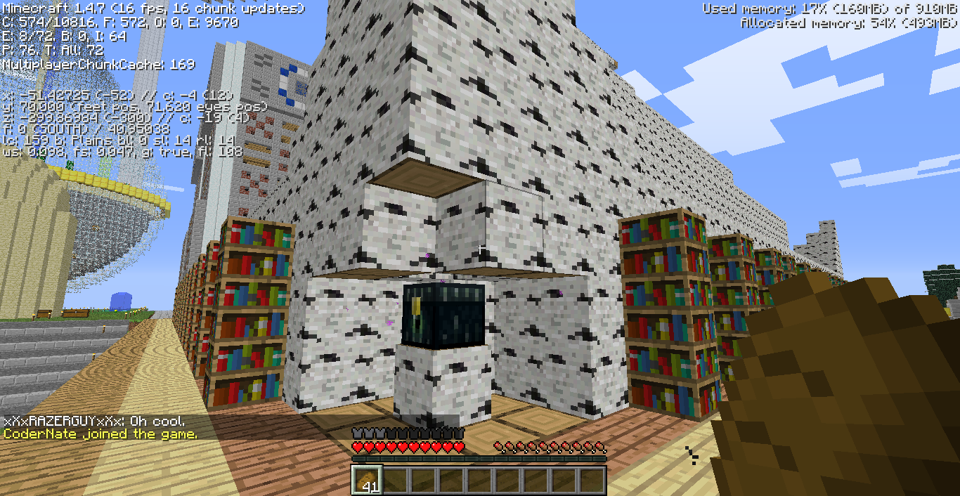 Every corner of this realm is incaved with an ender chest for public and even personal use. Also this realm is surrounded by layers upon layers of bookshelves for a better look.