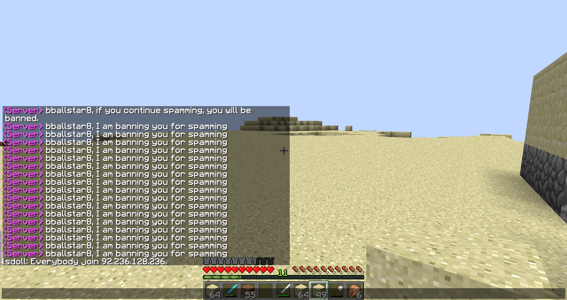 The server spamming my screen.