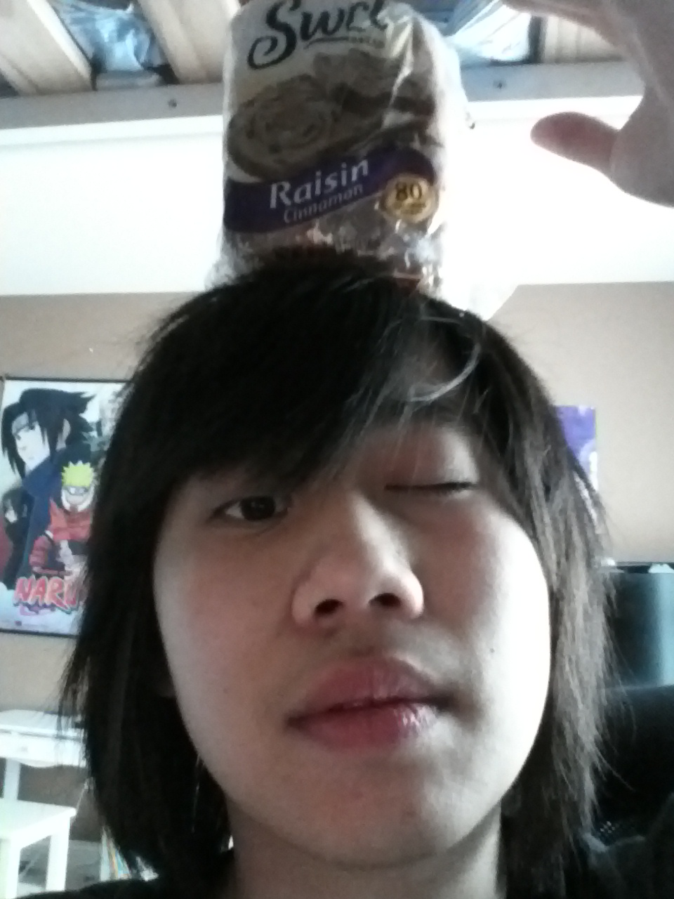 Sorry only had raisin swirl bread, hope that works