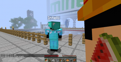 Intelli doing a thinking pose.