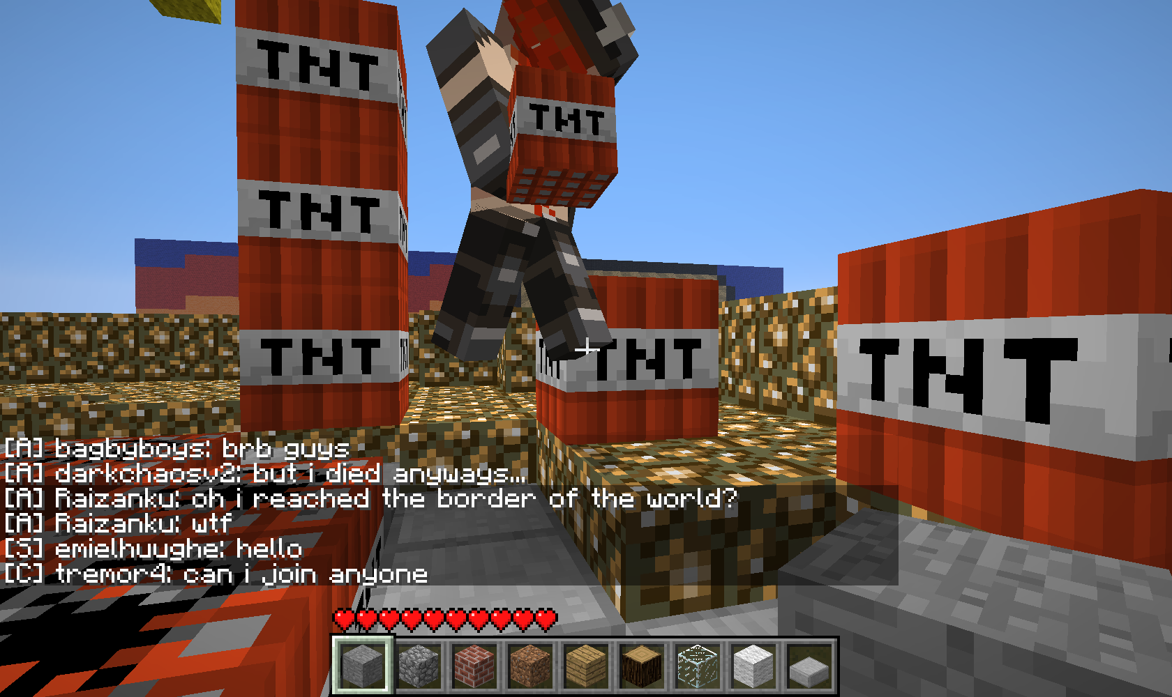Spamming TNT on jt's castle thing..